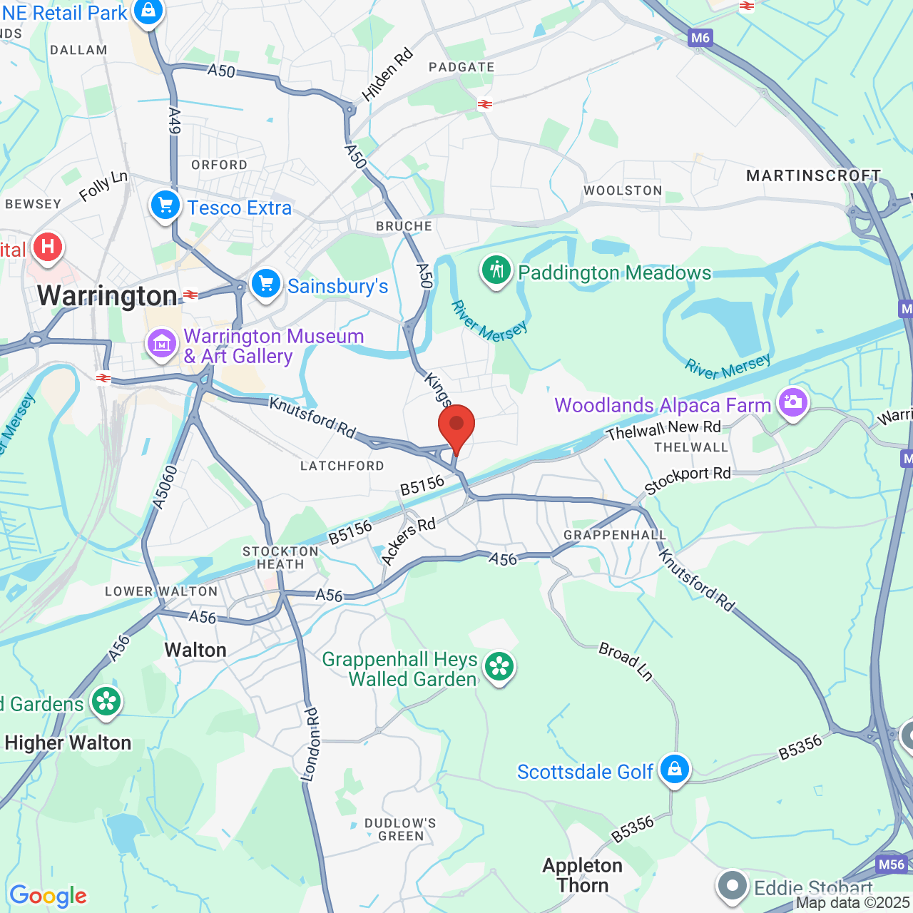 Map showing location of Kingsway South, Latchford East, United Kingdom, WA4 1LT