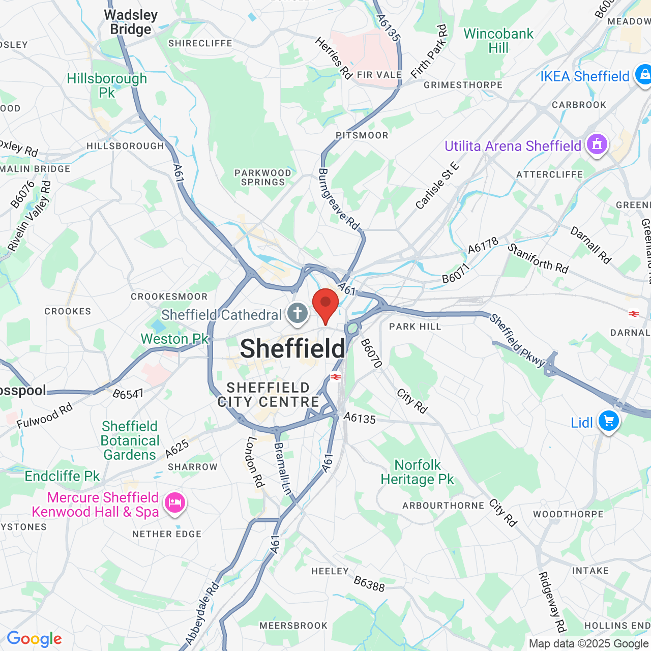 Map showing location of 1, Haymarket, Sheffield, United Kingdom, S1 2AW