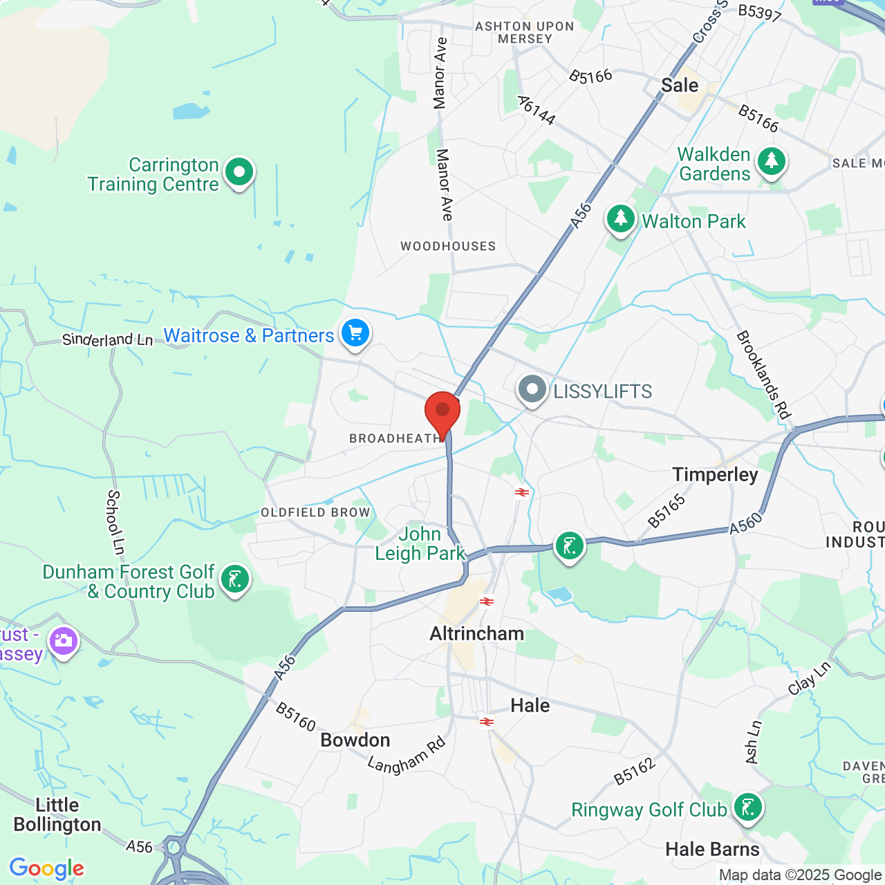 Map showing location of 147, Manchester Road, Altrincham, United Kingdom, WA14 5NS،