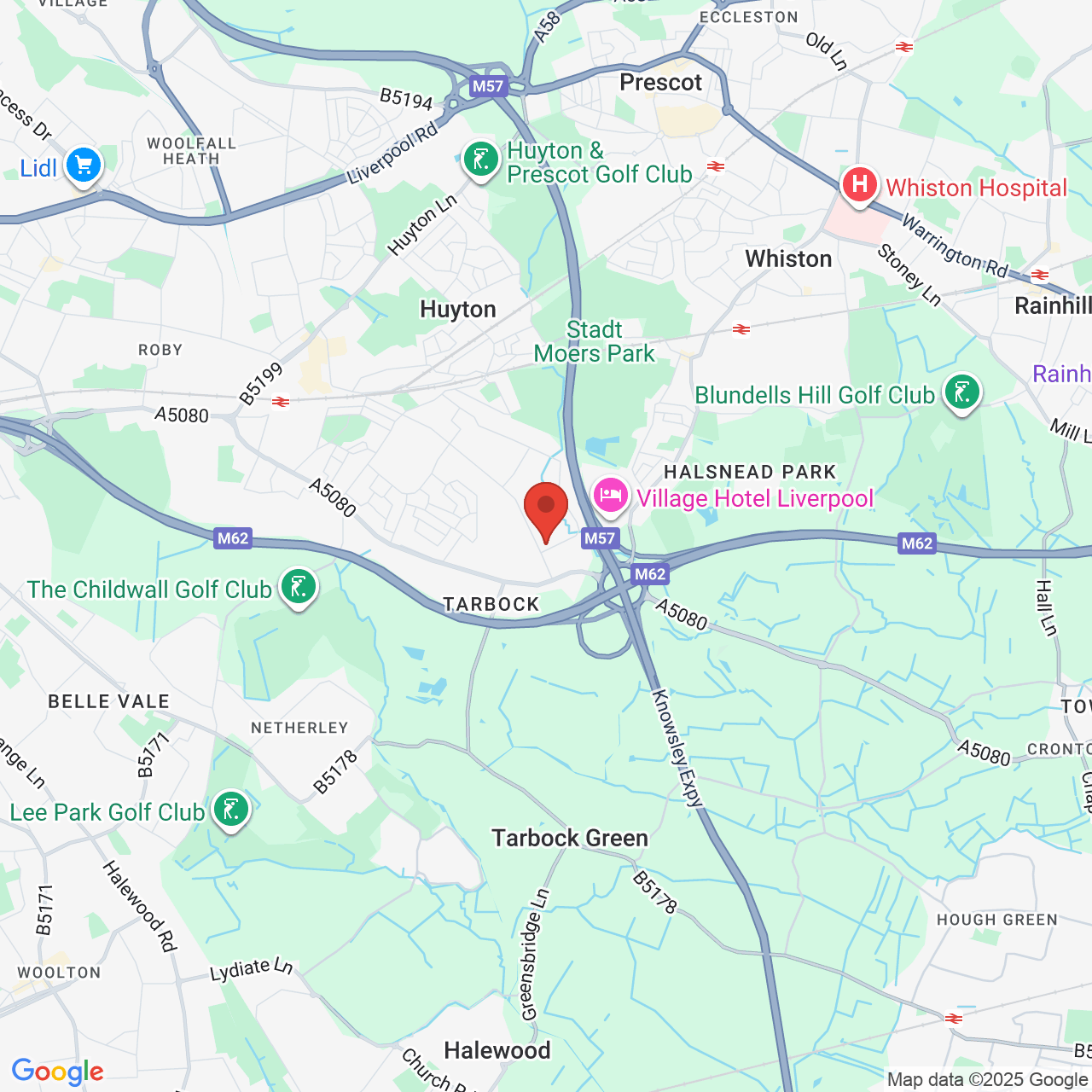 Map showing location of Tarbock Green, United Kingdom, L36 6AD