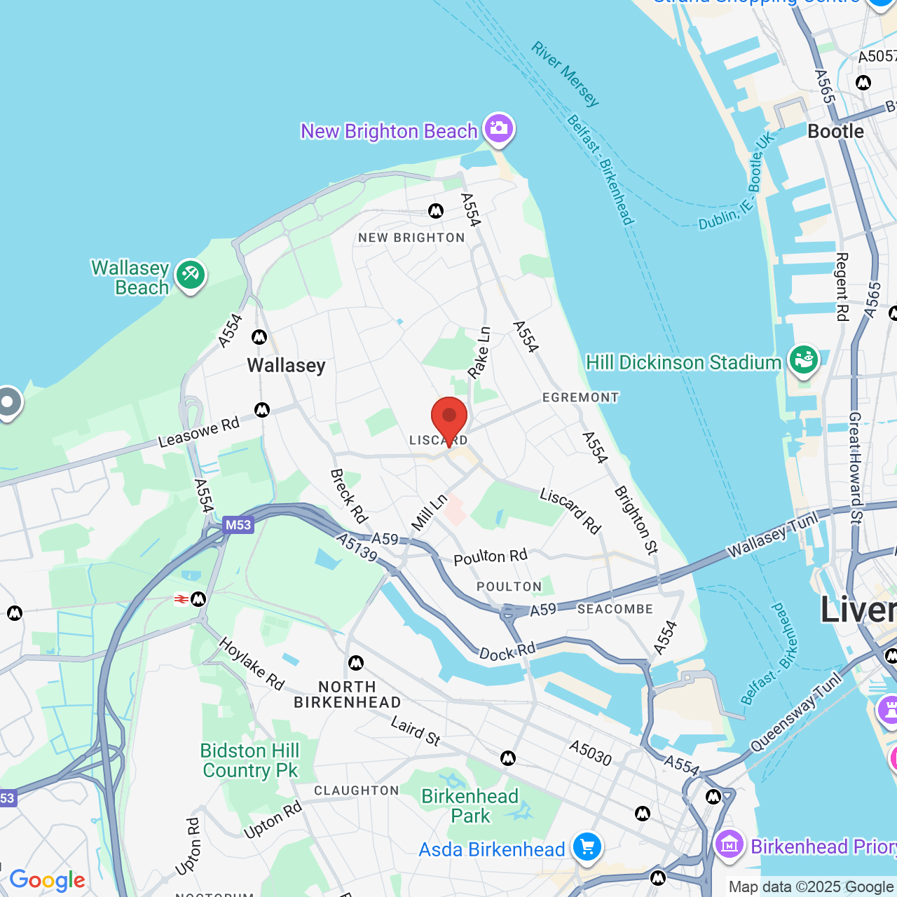 Map showing location of coronation building, 14-15 Wallasey Rd, Liscard, Wallasey, United Kingdom, CH45 4NE