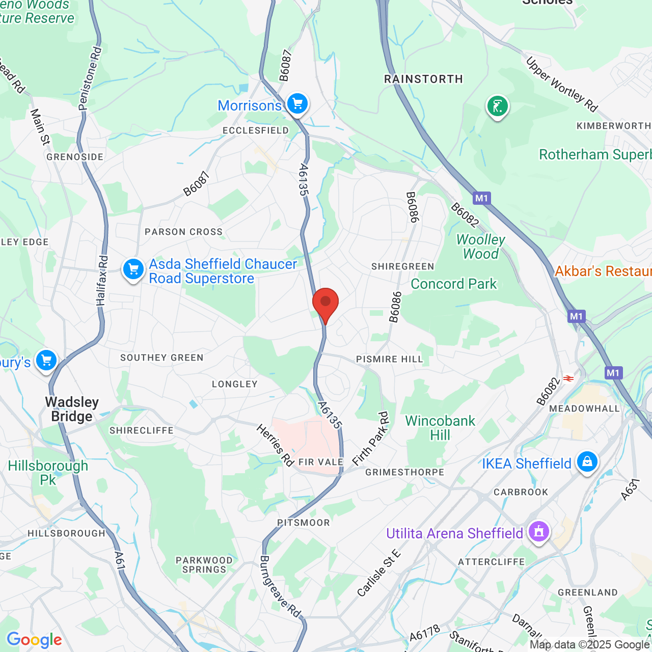 Map showing location of 822, Hatfield House Lane, Sheffield, United Kingdom, S5 0QG