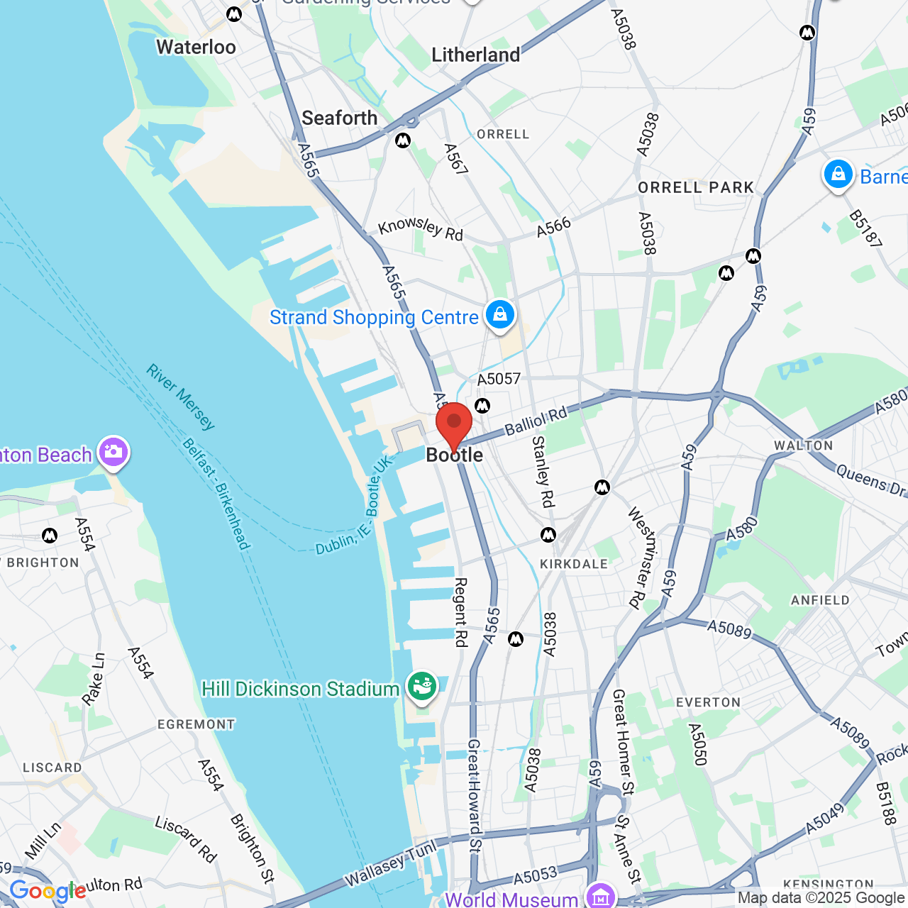 Map showing location of 286/288 Stanley Road, Bootle, United Kingdom, L29 3ER