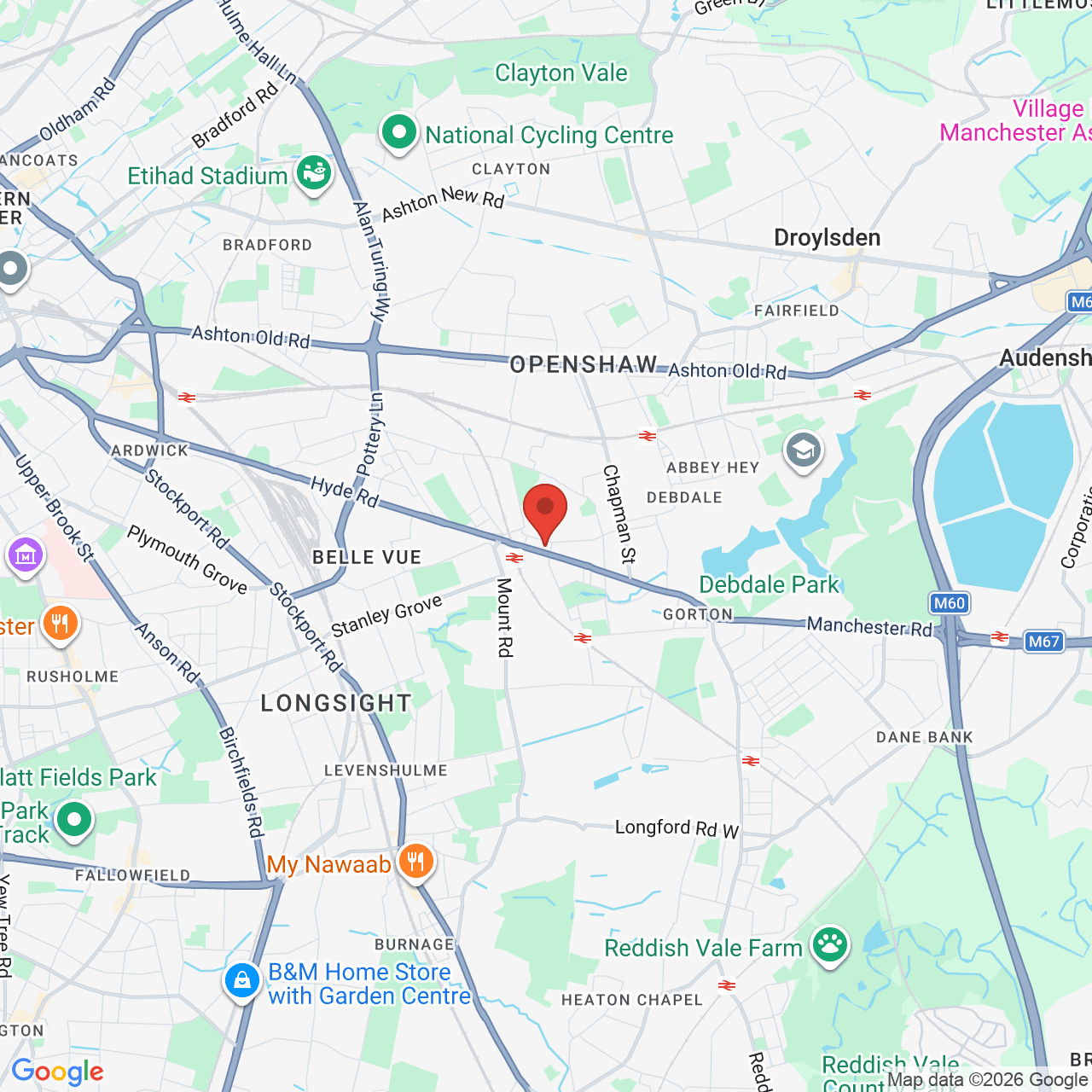 Map showing location of Hyde Road, Manchester, United Kingdom, M18 7AA