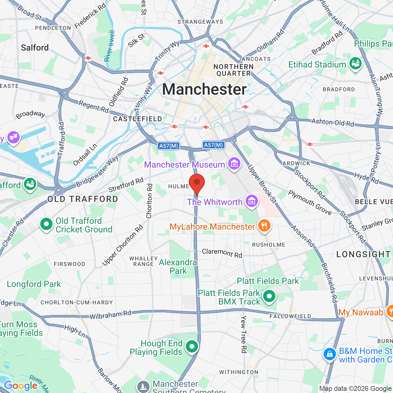 Map showing location of Princess Road, Manchester, United Kingdom, M15 5AS