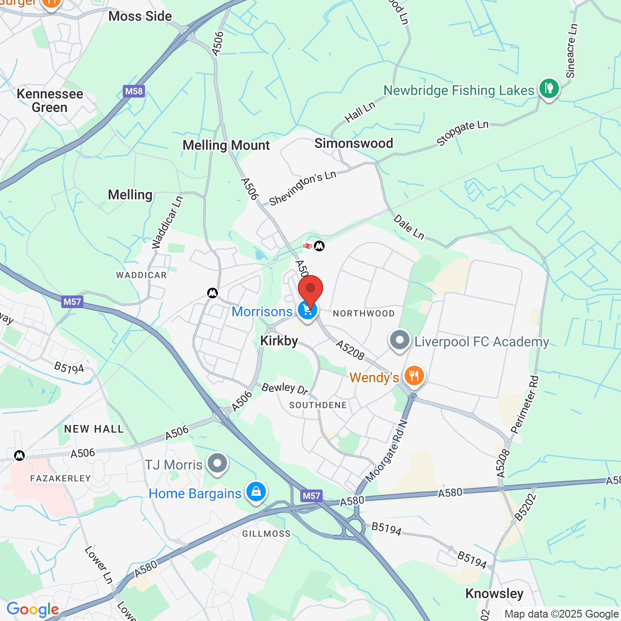 Map showing location of Hall Lane, Liverpool, United Kingdom, L32 8RJ