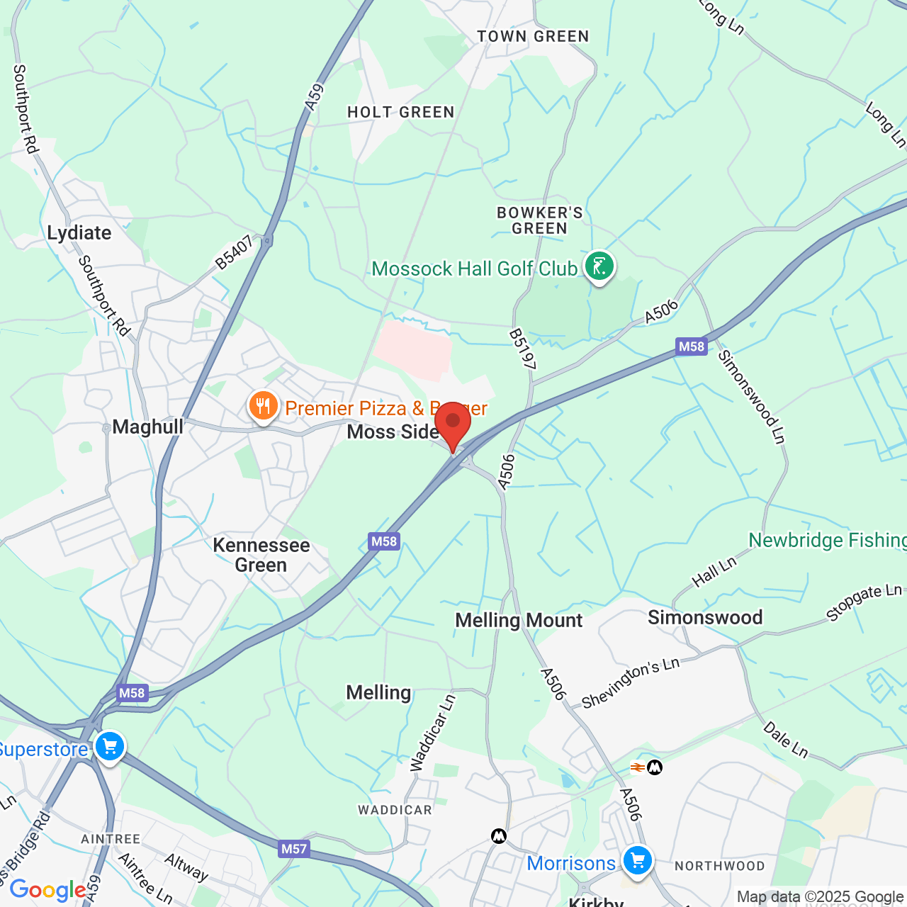 Map showing location of Maghull Lane, Liverpool, United Kingdom, L31 1BE