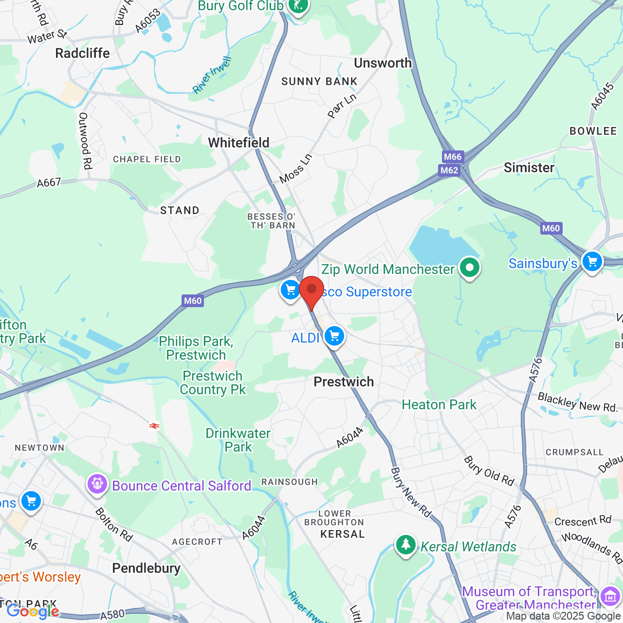Map showing location of Bury New Road, Prestwich, United Kingdom, M25 3AJ