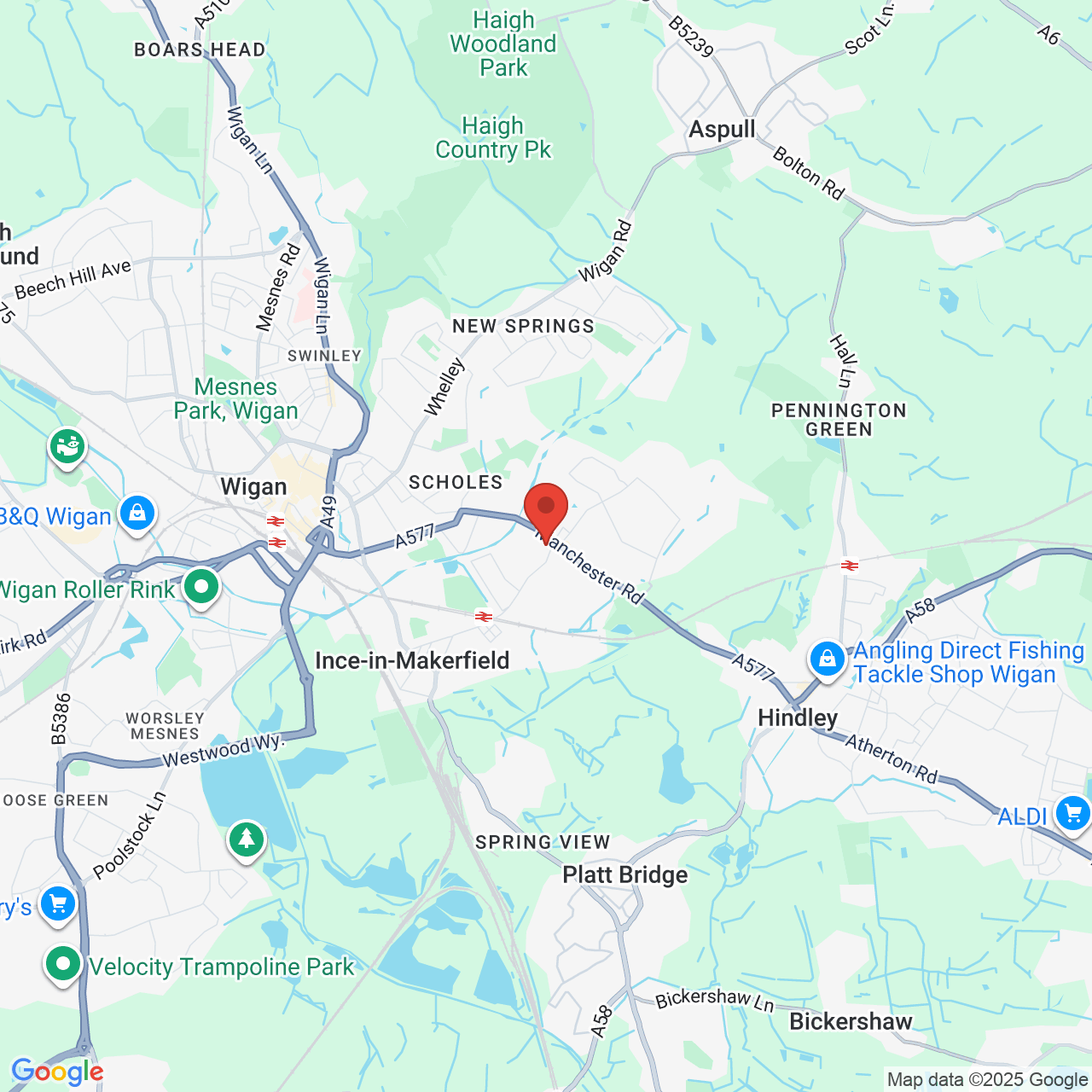 Map showing location of Smithy Green, Ince-in-Makerfield, United Kingdom, WN2 2AT
