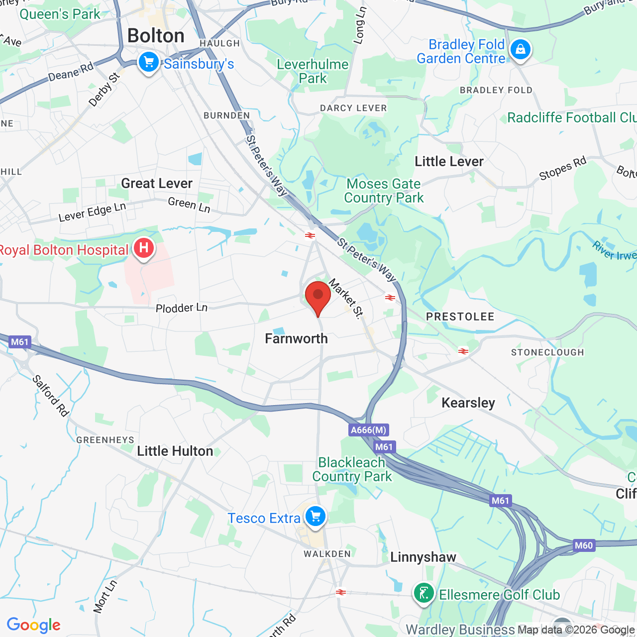 Map showing location of 99, Albert Road, Farnworth, United Kingdom, BL4