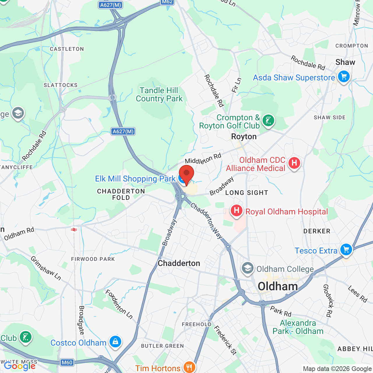 Map showing location of Royton, United Kingdom, OL2 5HX