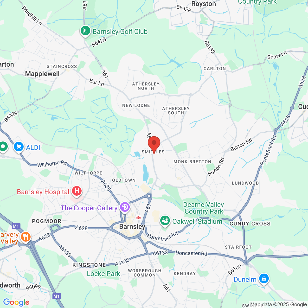 Map showing location of Wakefield Road, Barnsley, United Kingdom, S71 1NG