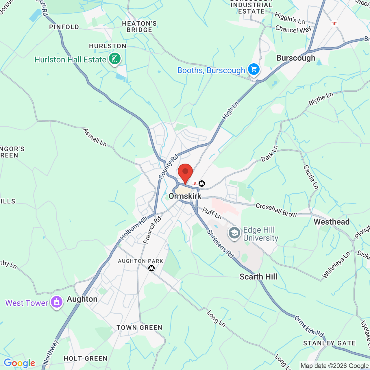 Map showing location of KFC (Unit 11),Hattersley Centre, Burscough Rd, Orsmkirk, United Kingdom, L39 2XE