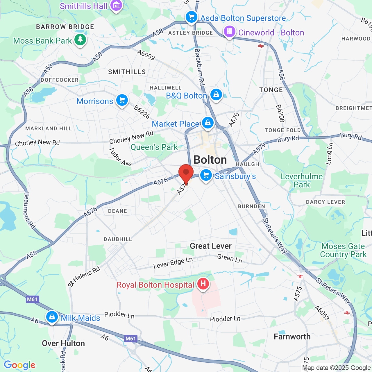 Map showing location of 85 Derby St, , Bolton, United Kingdom, BL3 6HE