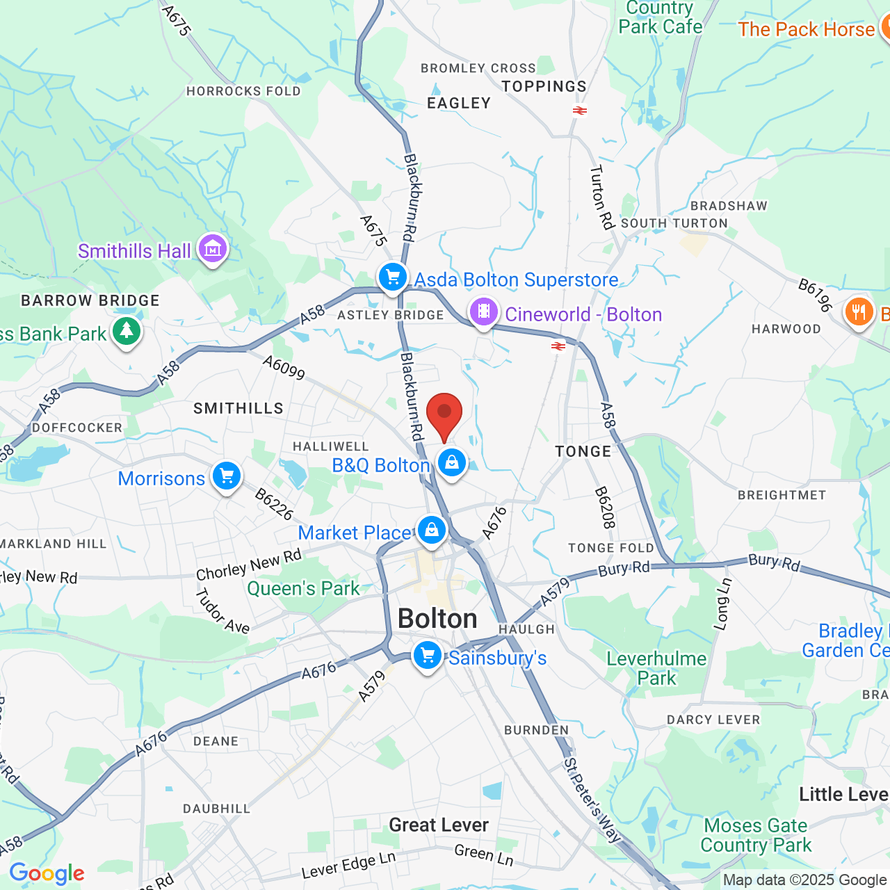 Map showing location of Waters Meeting Road, Bolton, United Kingdom, BL1 8TT