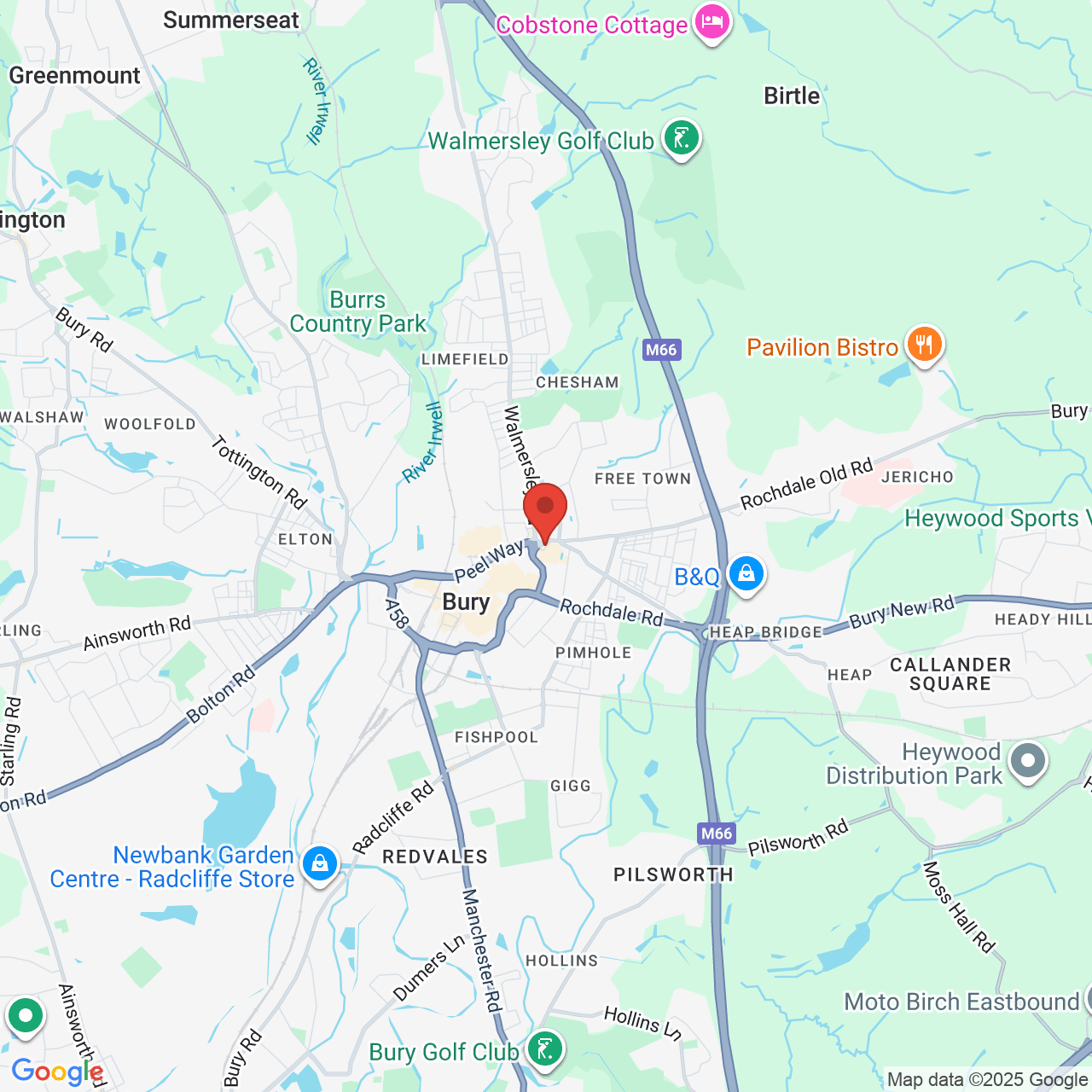 Map showing location of Bury, United Kingdom, BL9 7AQ