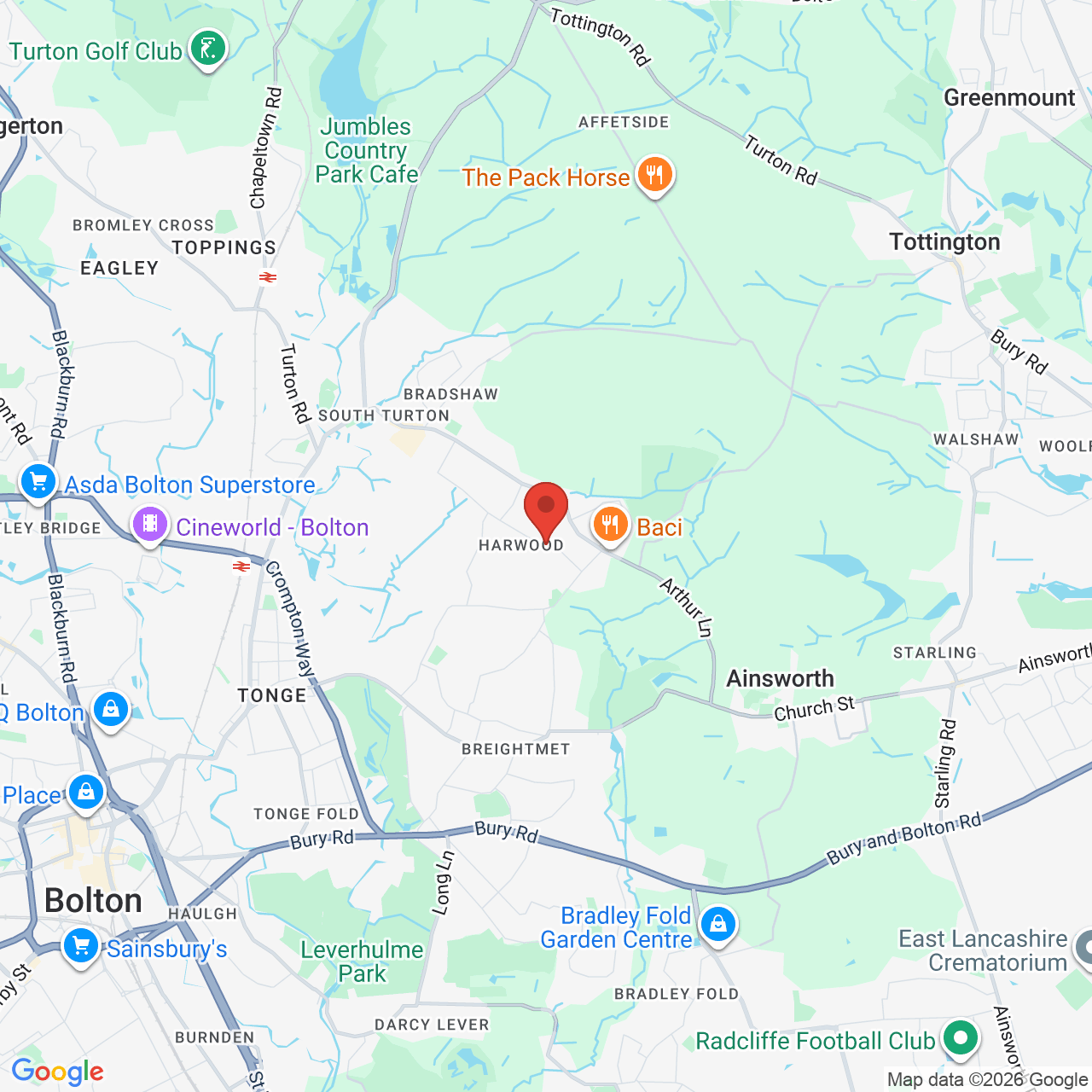 Map showing location of Meadow Lane, Bolton, United Kingdom, BL2 6PT