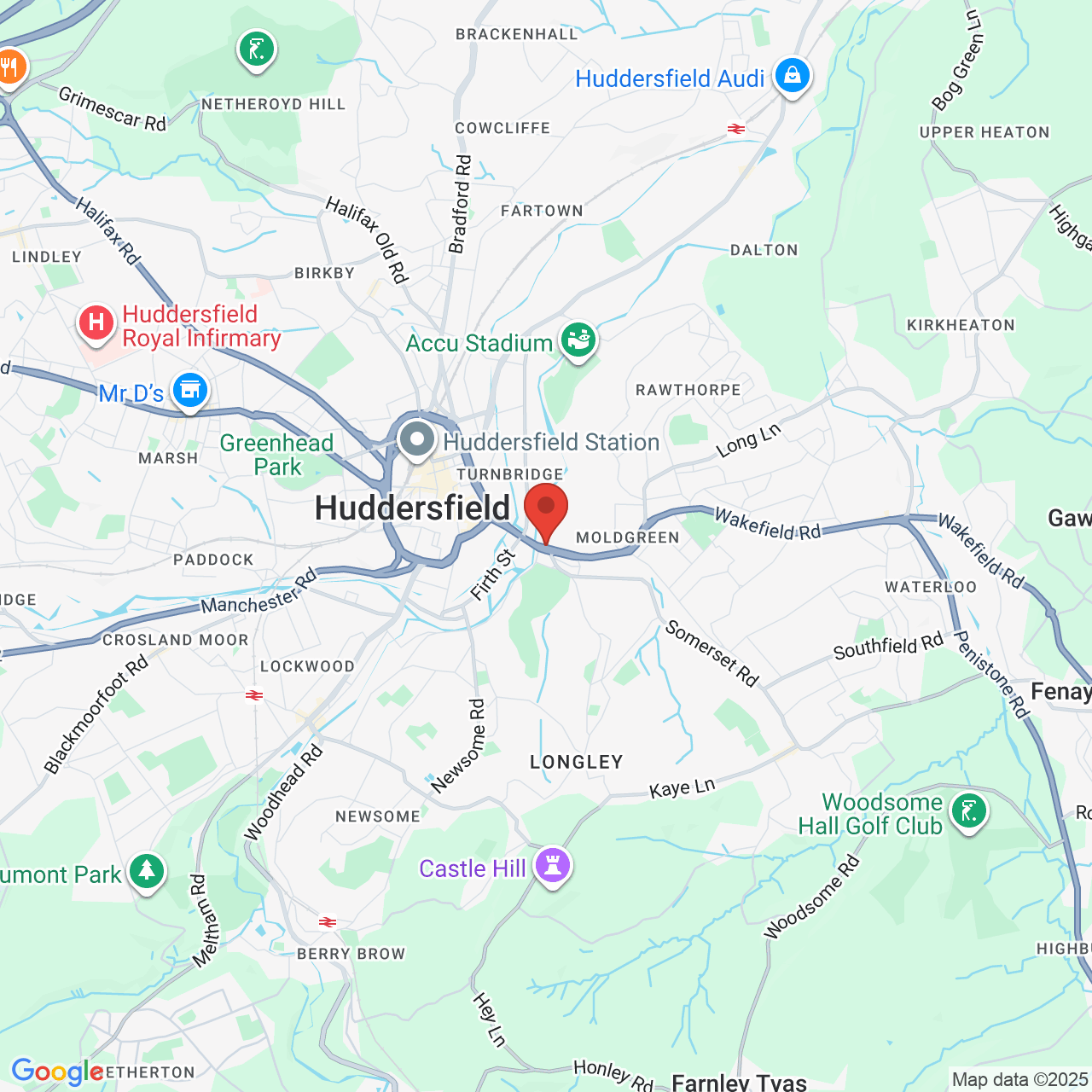 Map showing location of 47-49, Wakefield Road, Aspley, United Kingdom, HD5 9AB