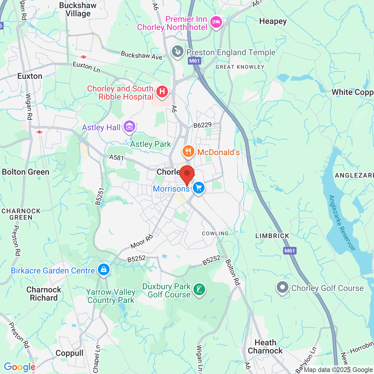 Map showing location of Chorley, United Kingdom, PR7 2BE