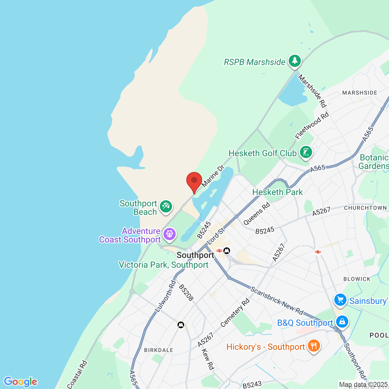 Map showing location of Marine Dr, Southport, United Kingdom, PR8 1RY