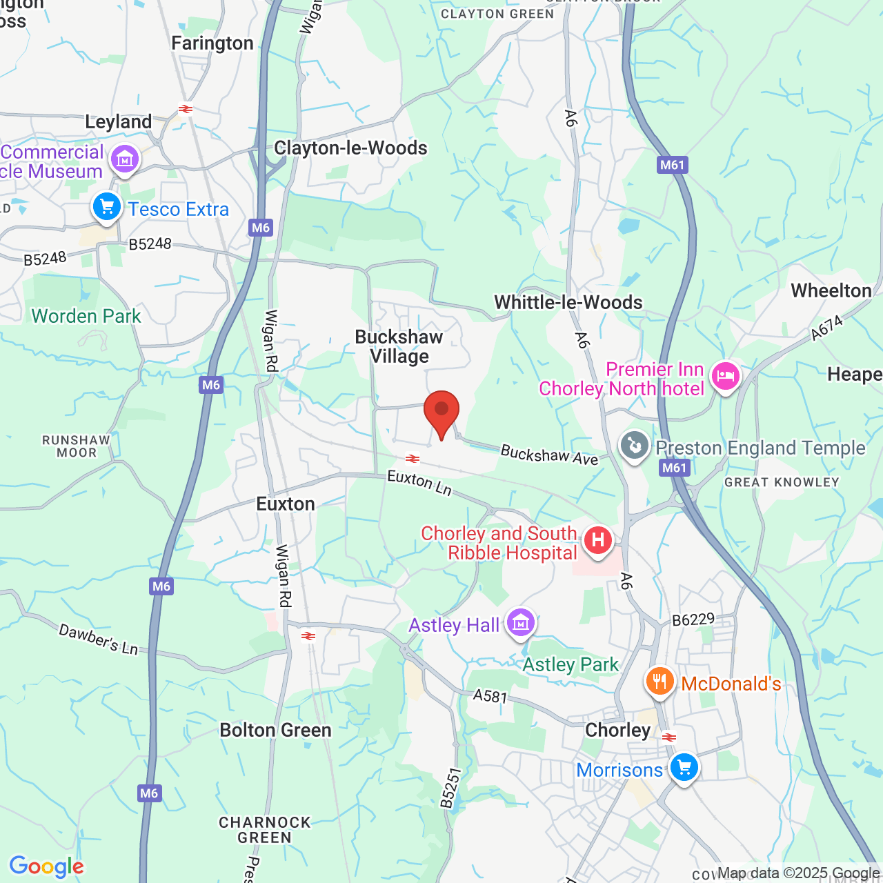 Map showing location of Buckshaw Village, United Kingdom, PR7 7EL