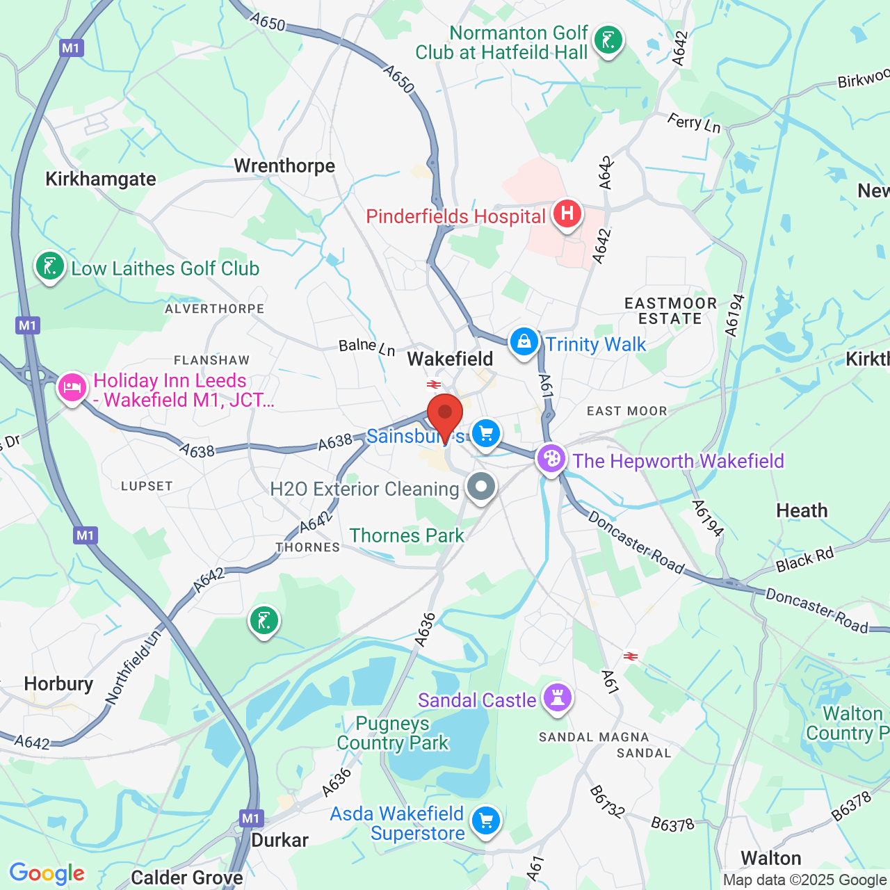 Map showing location of Wakefield, United Kingdom, WF2 9SD