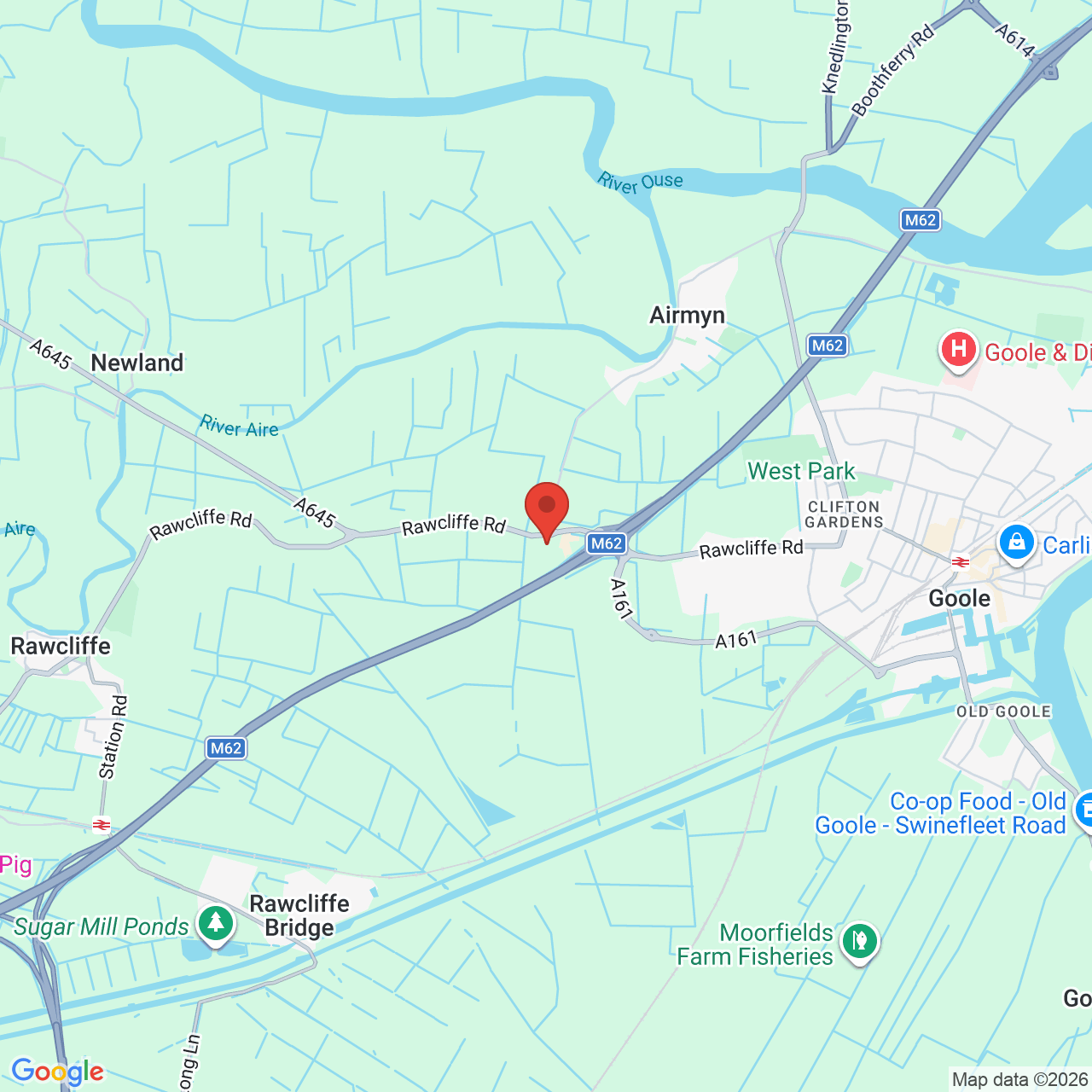 Map showing location of FORMER GLEWS GARAGE, RAWCLIFFE ROAD, Goole, United Kingdom, DN14 8JS