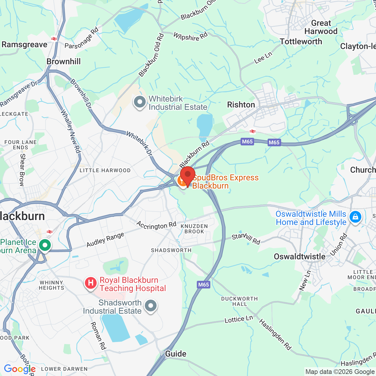 Map showing location of A678, Frontier Park, Blackburn, United Kingdom, BB1 3HR