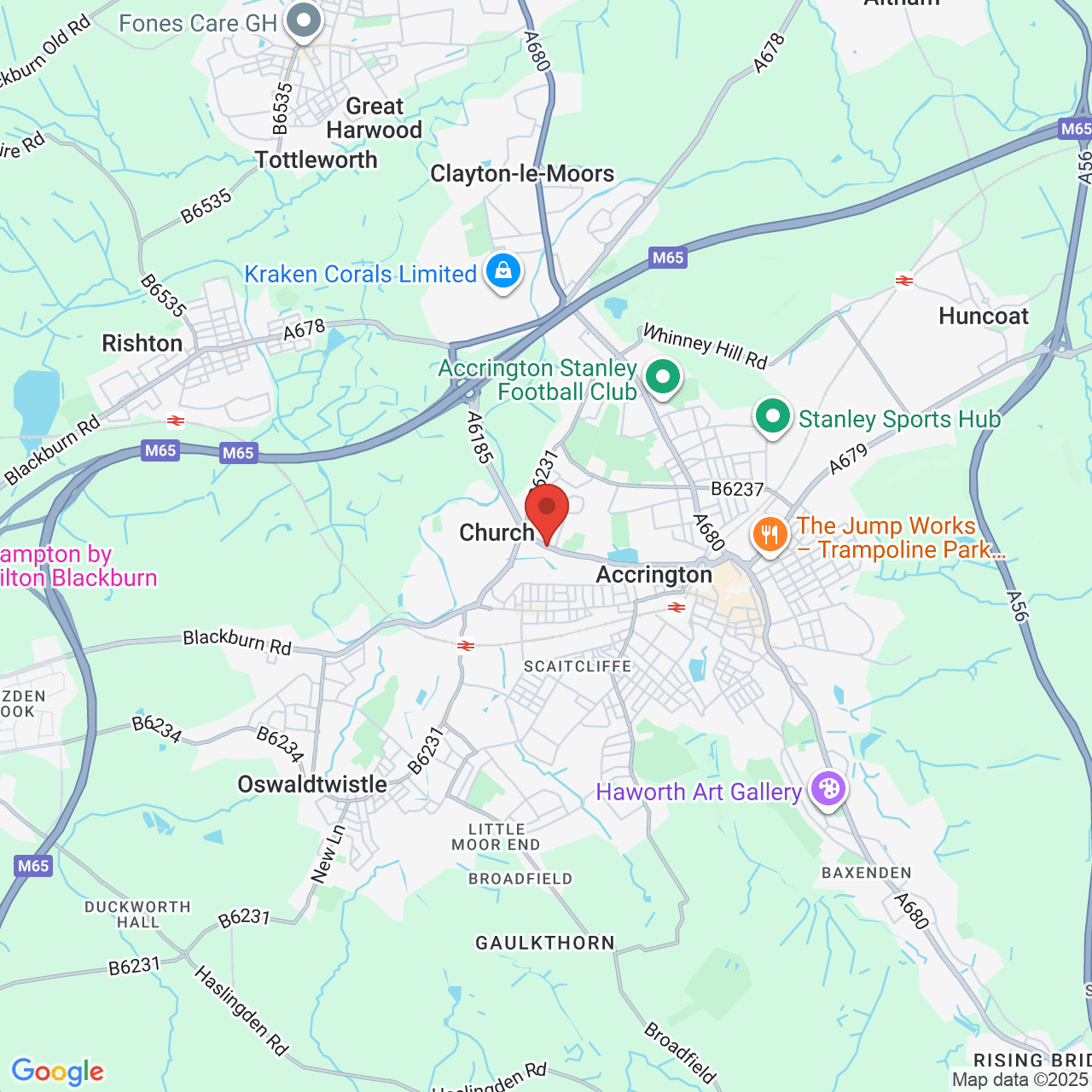 Map showing location of Hyndburn Road, Church, United Kingdom, BB5 4EQ