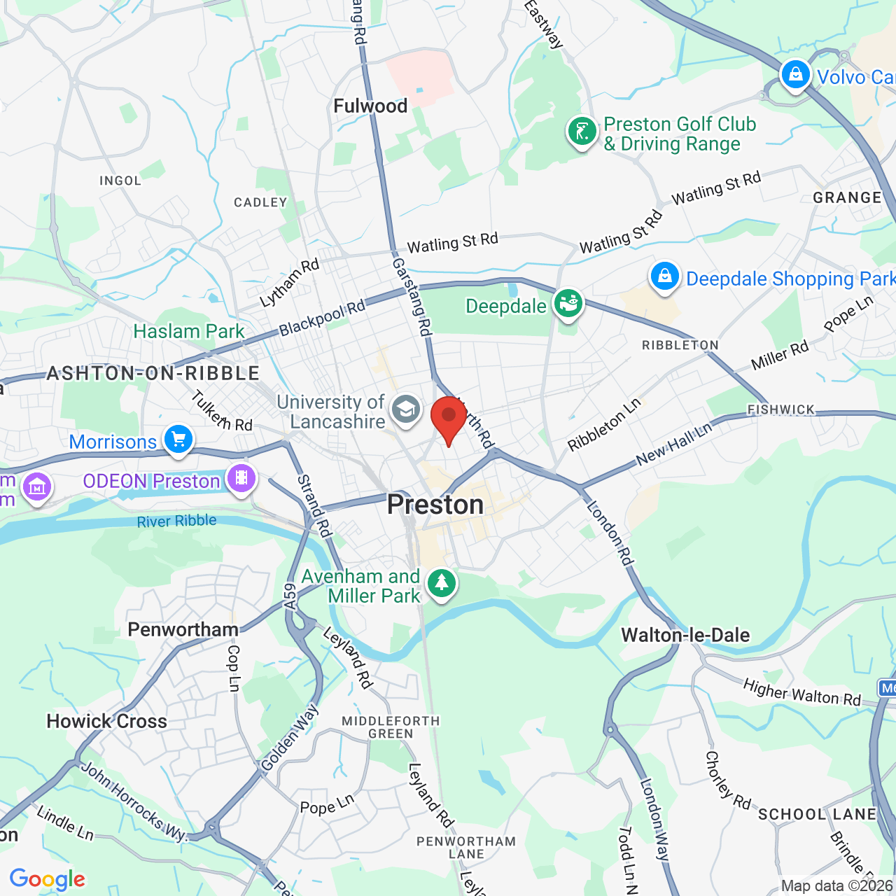 Map showing location of Preston, Preston, United Kingdom, PR2