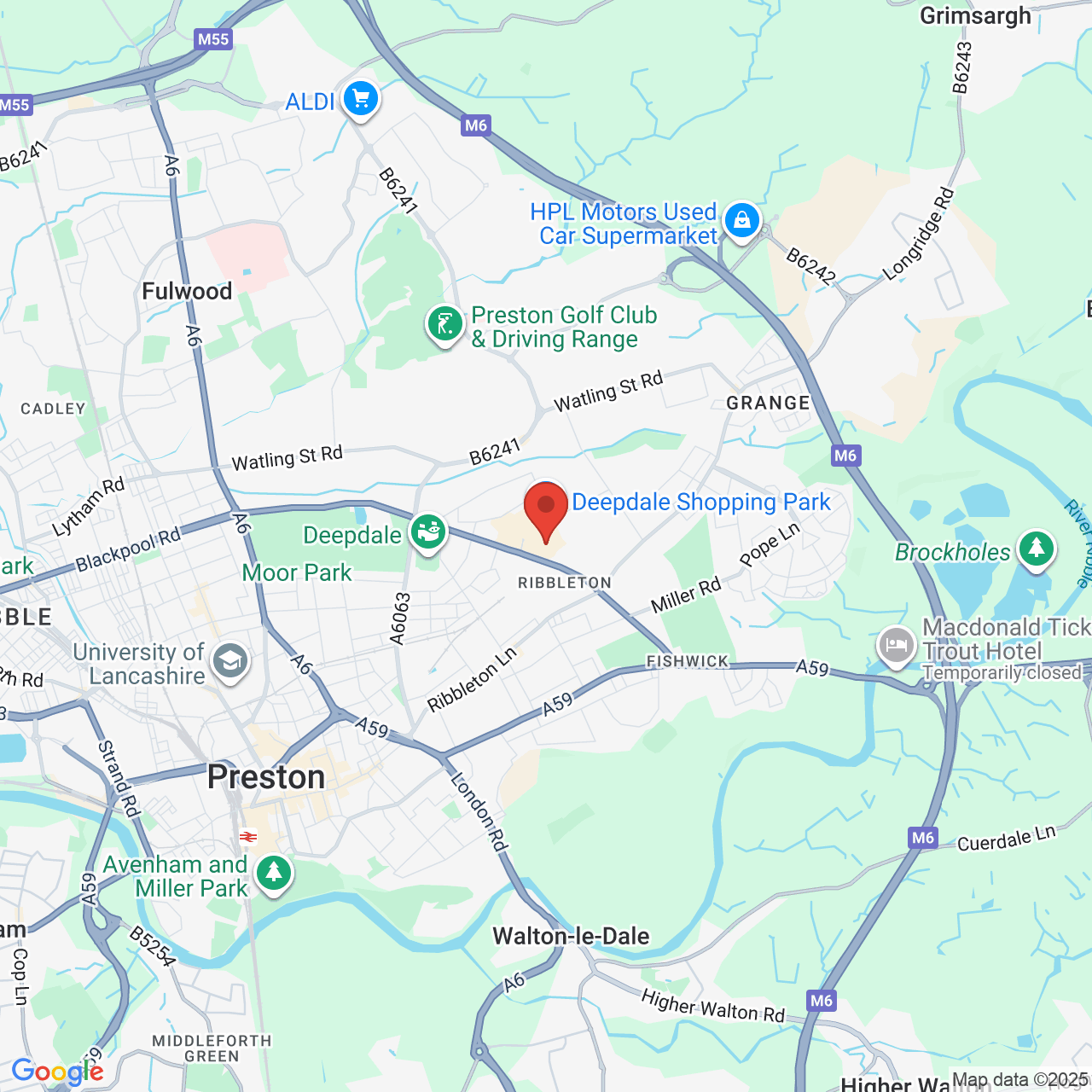 Map showing location of Blackpool Road Unit FC1, Deepdale Retail Park, Preston, United Kingdom, PR1 6QY