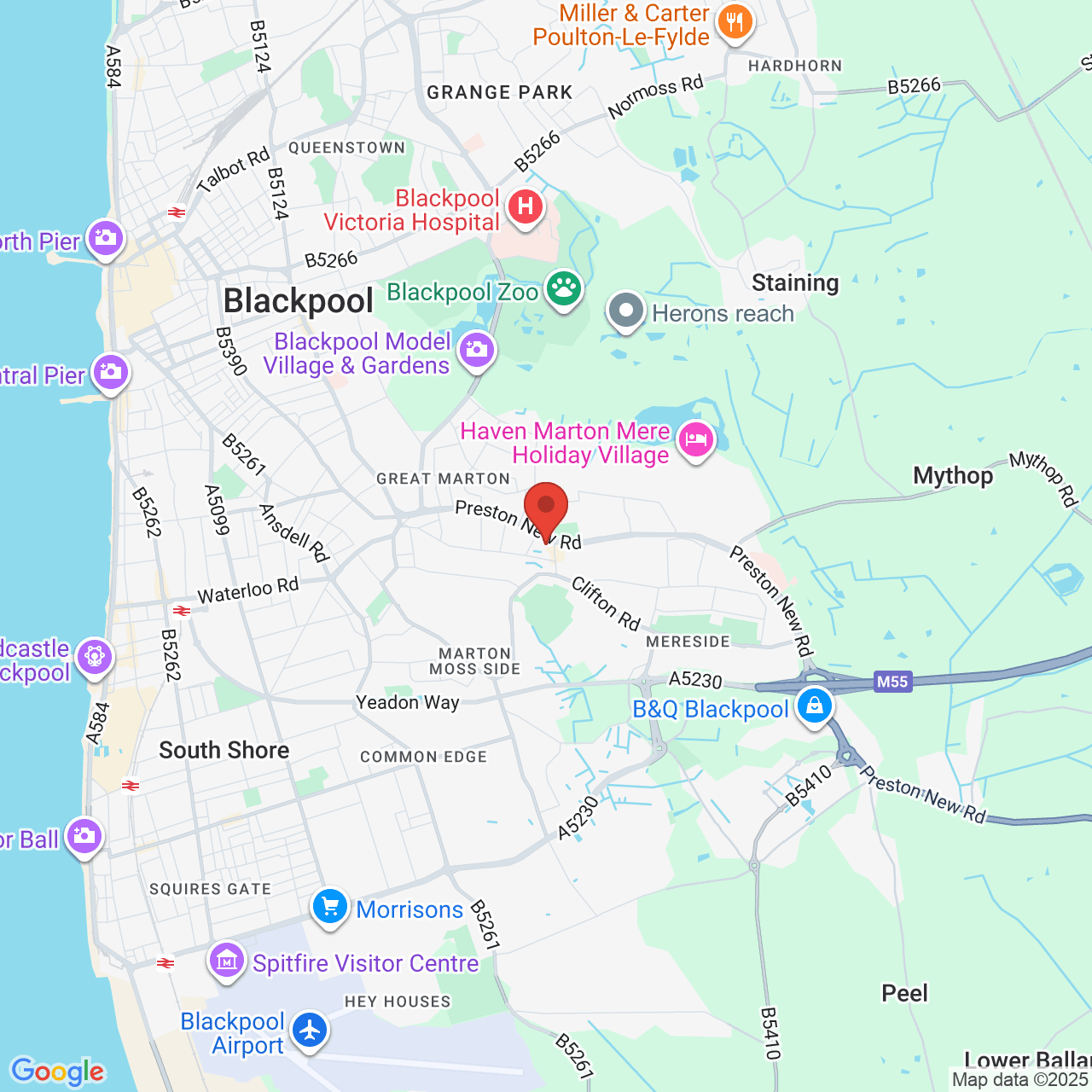 Map showing location of Cherry Tree Road North, Blackpool, United Kingdom, FY4 4NZ