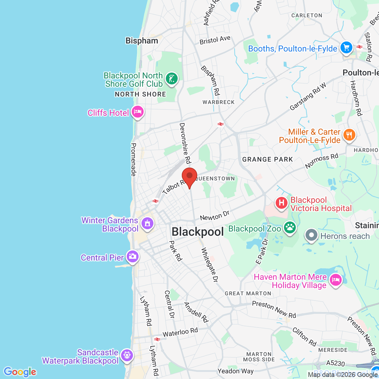 Map showing location of 160-170, Devonshire Road, Blackpool, United Kingdom, FY3 8AU
