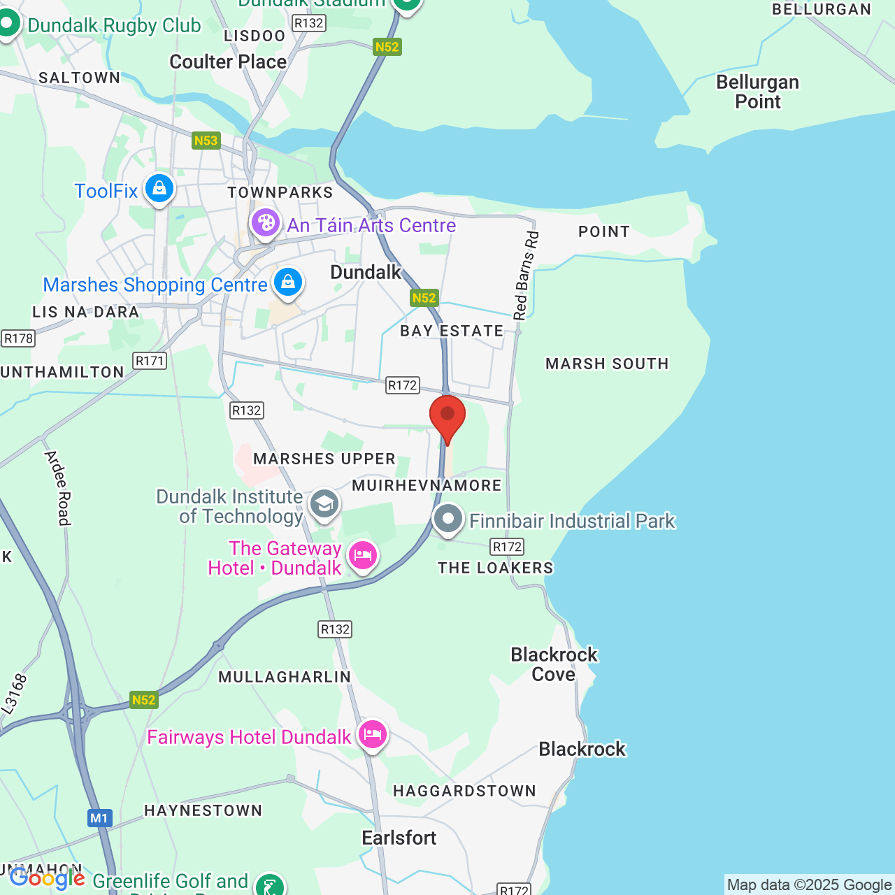 Map showing location of Dundalk, Ireland