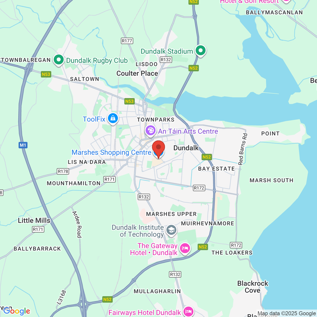 Map showing location of River Lane, Dundalk, Ireland