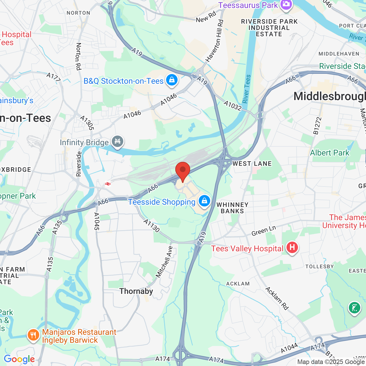Map showing location of Thornaby, United Kingdom, TS17 7BQ