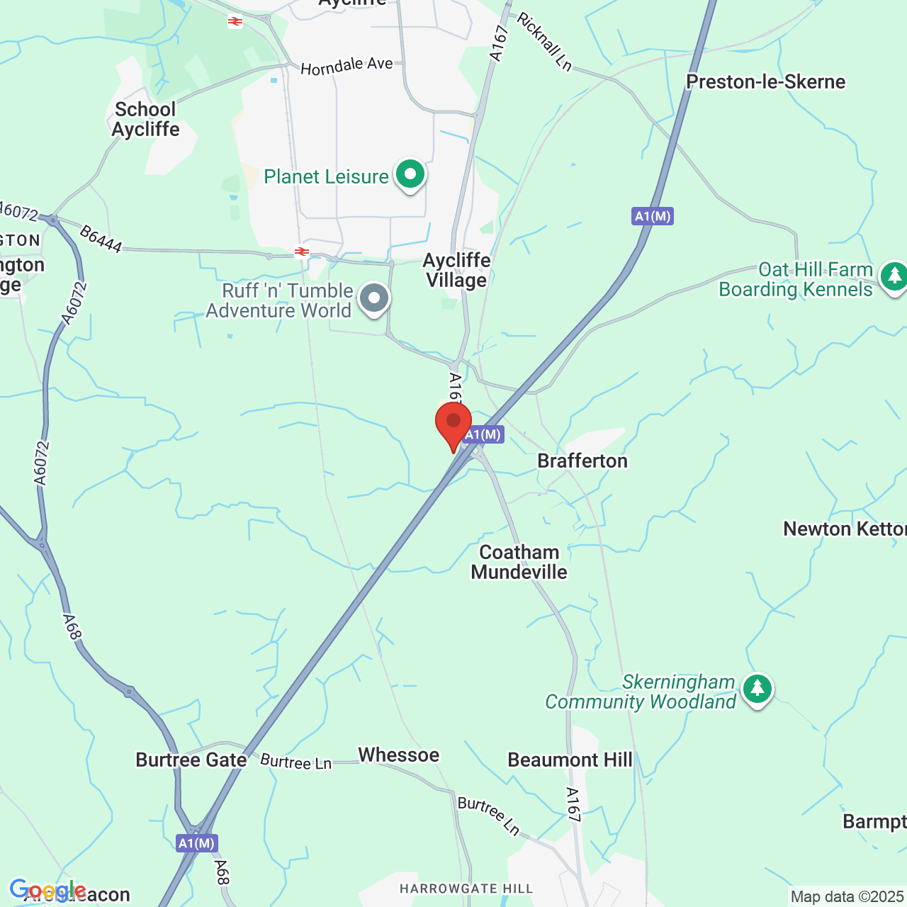 Map showing location of Coatham Mundeville, United Kingdom, DL1 3NL