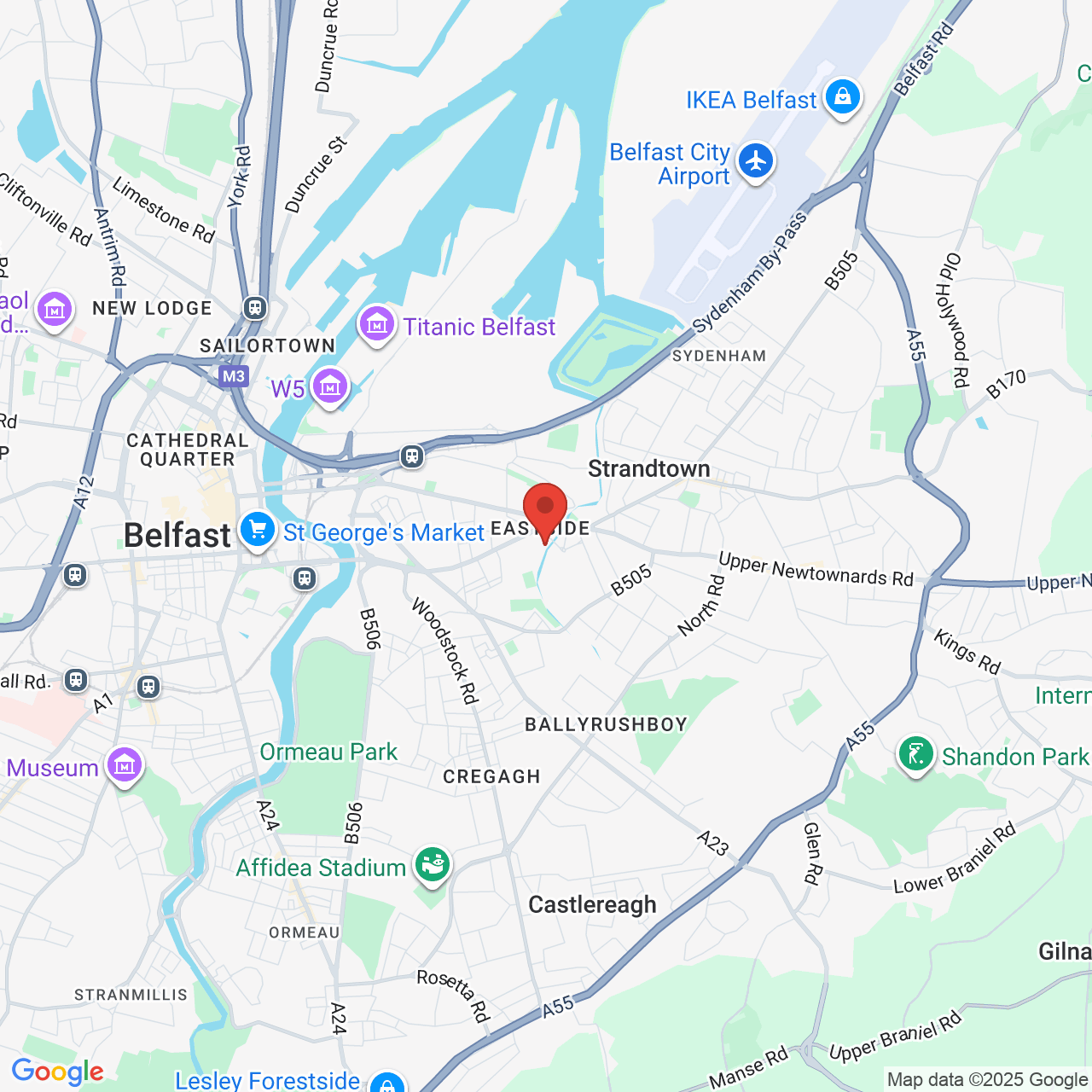 Map showing location of Belfast, United Kingdom, BT5 5LP