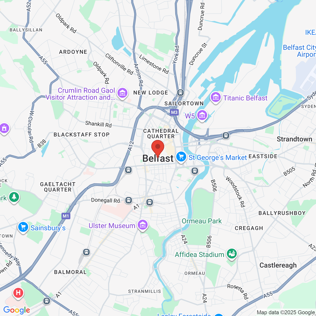 Map showing location of Belfast, United Kingdom, BT1