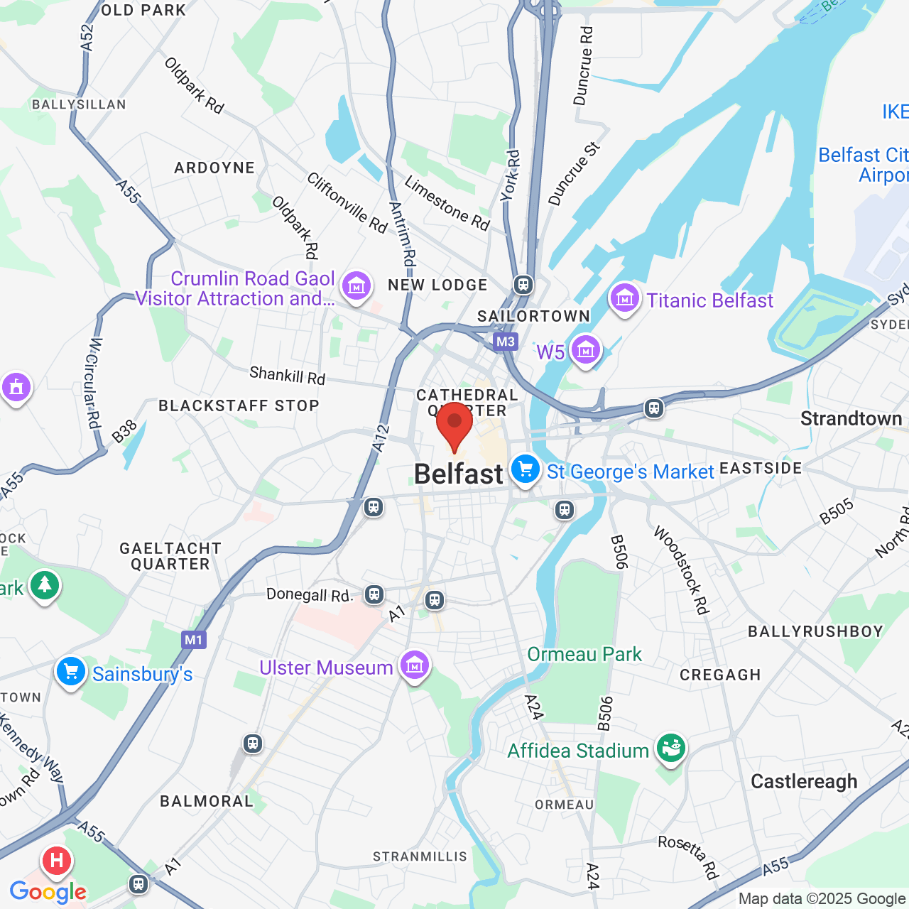 Map showing location of 15, Donegall Place, Belfast, United Kingdom, BT1 5AA