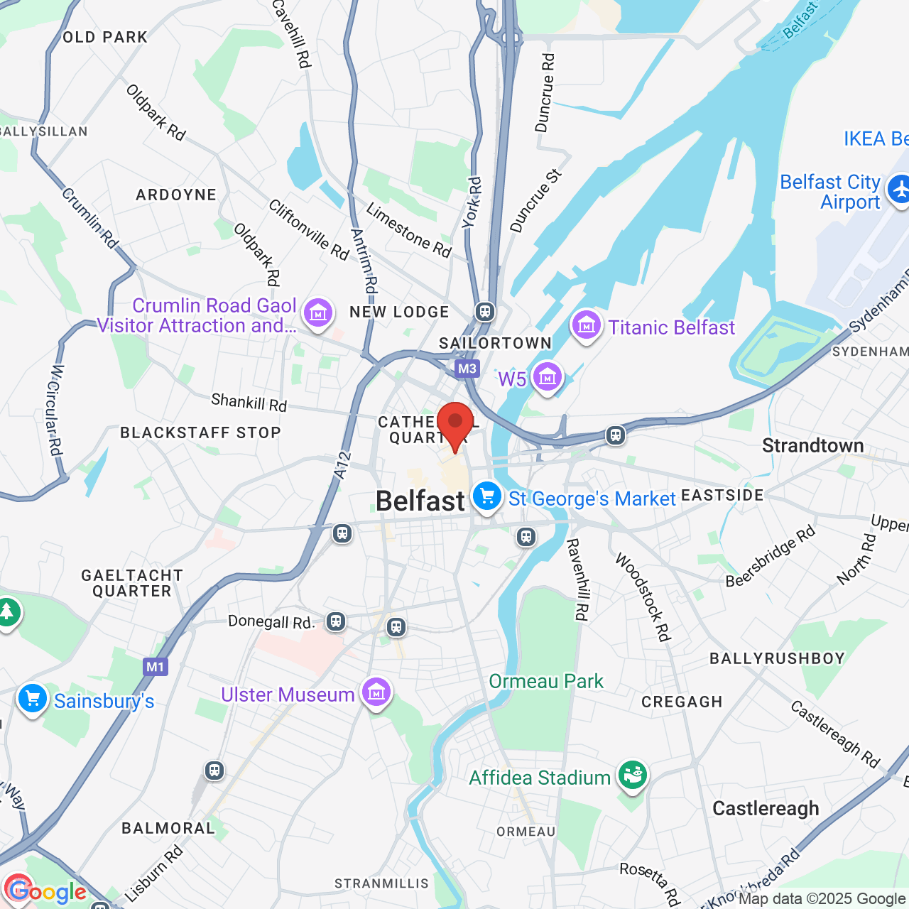 Map showing location of Belfast, Ireland, BT1