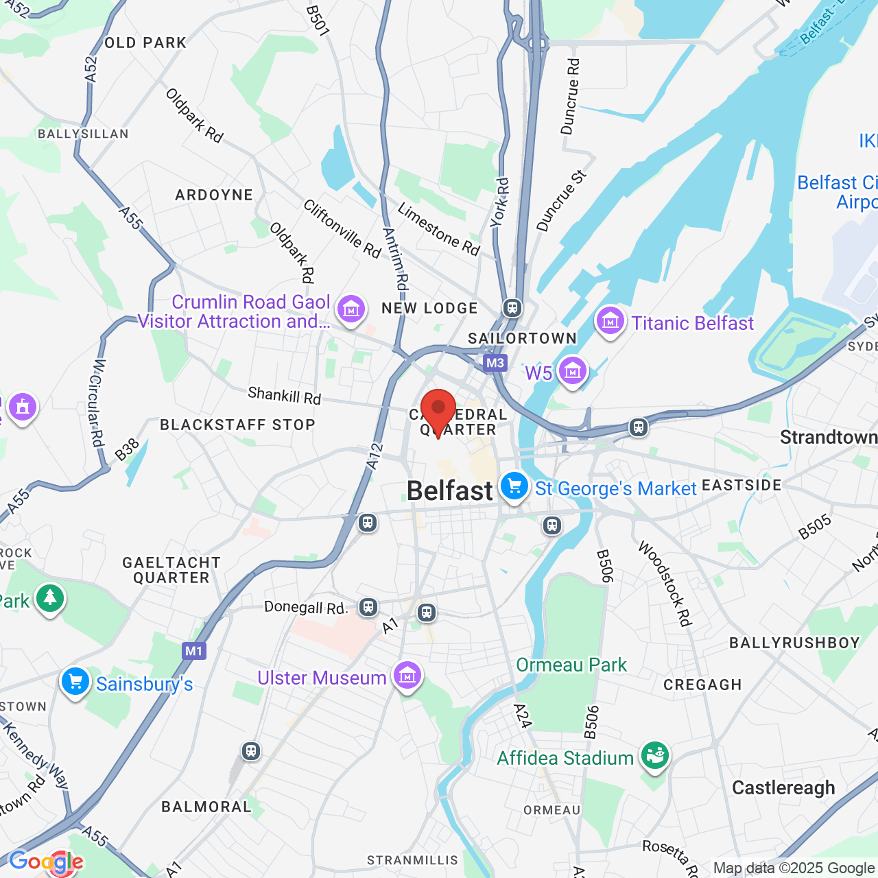 Map showing location of Unit 1, Royal Avenue, Belfast, United Kingdom, BT1 1DD