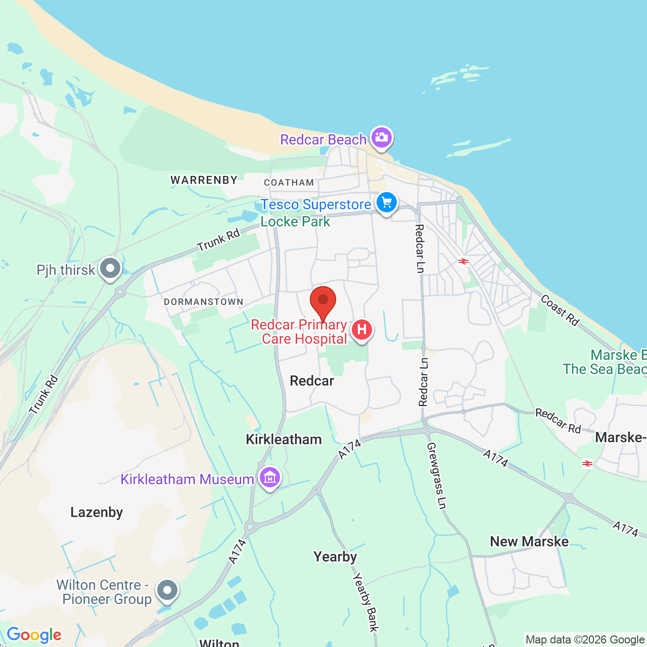 Map showing location of Roseberry Road, Redcar, United Kingdom