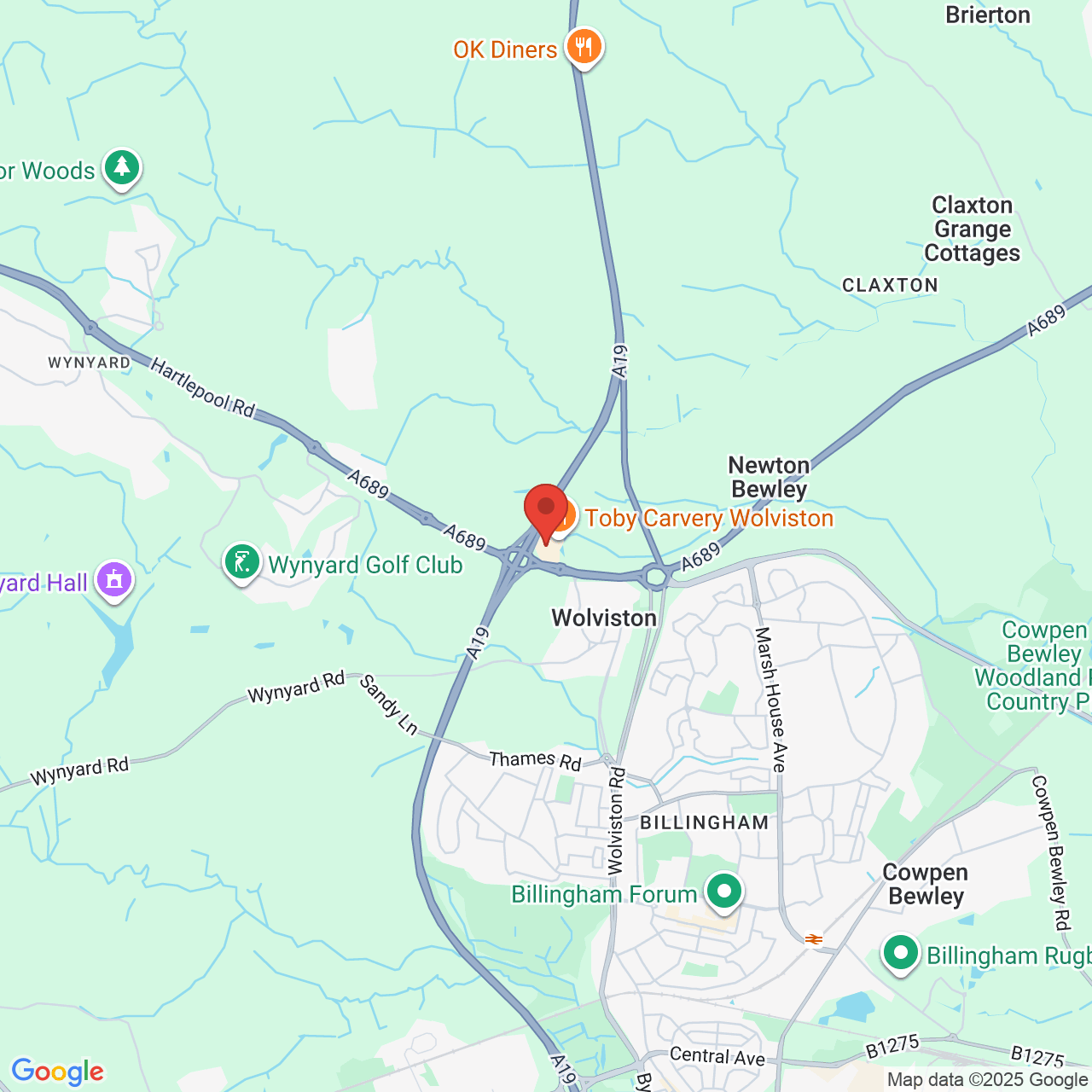 Map showing location of Coal Lane, Wolviston, United Kingdom, TS22 5PZ