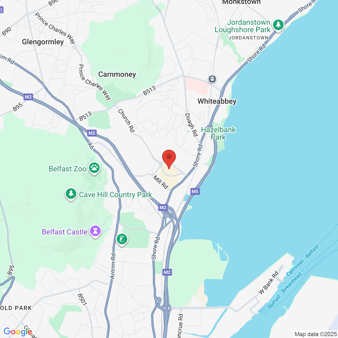 Map showing location of Longwood Road, Newtownabbey, United Kingdom, BT33 6LG