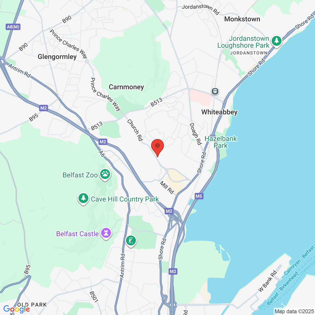 Map showing location of 51, Church Road, Newtownabbey, United Kingdom, BT63 6LG