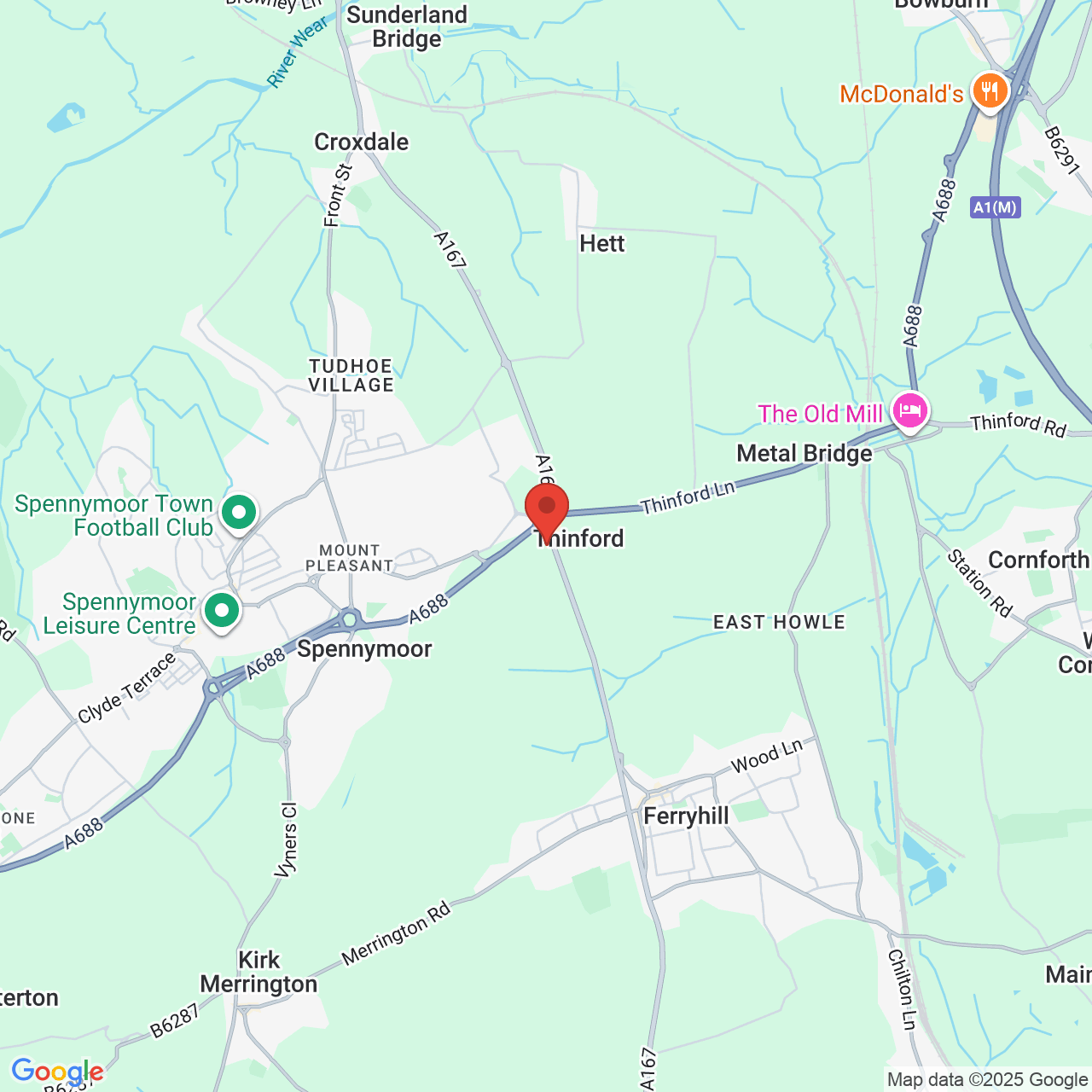 Map showing location of Ferryhill, United Kingdom, DL17 8LD
