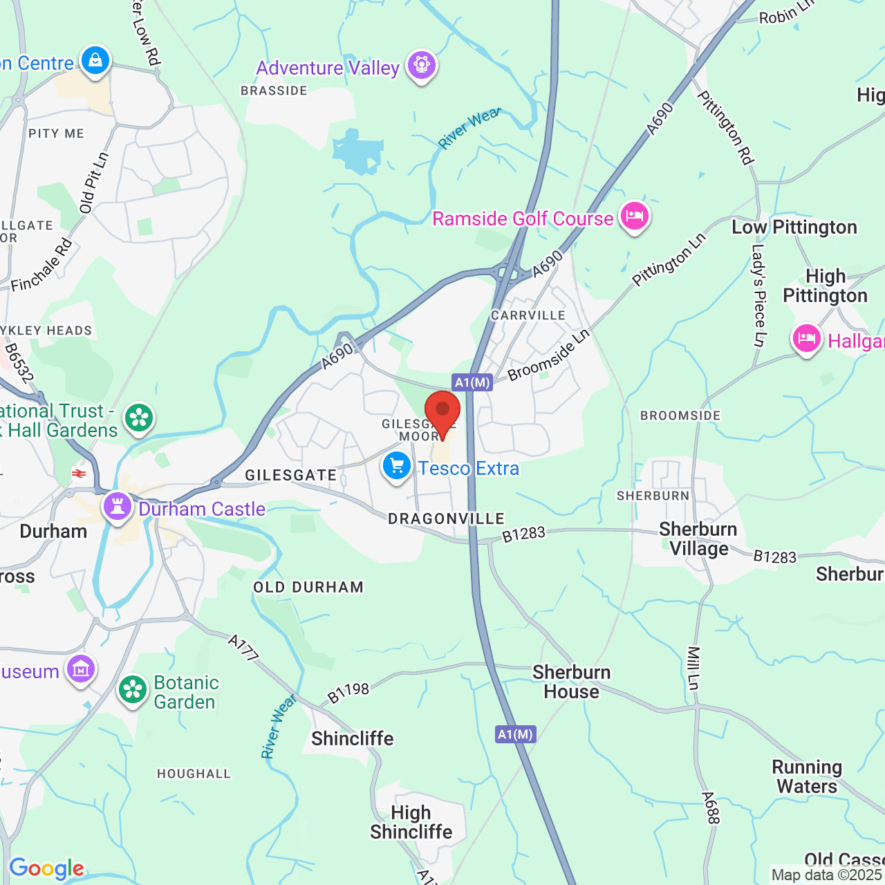 Map showing location of Renny's Lane, Durham, United Kingdom, DH1 2RS