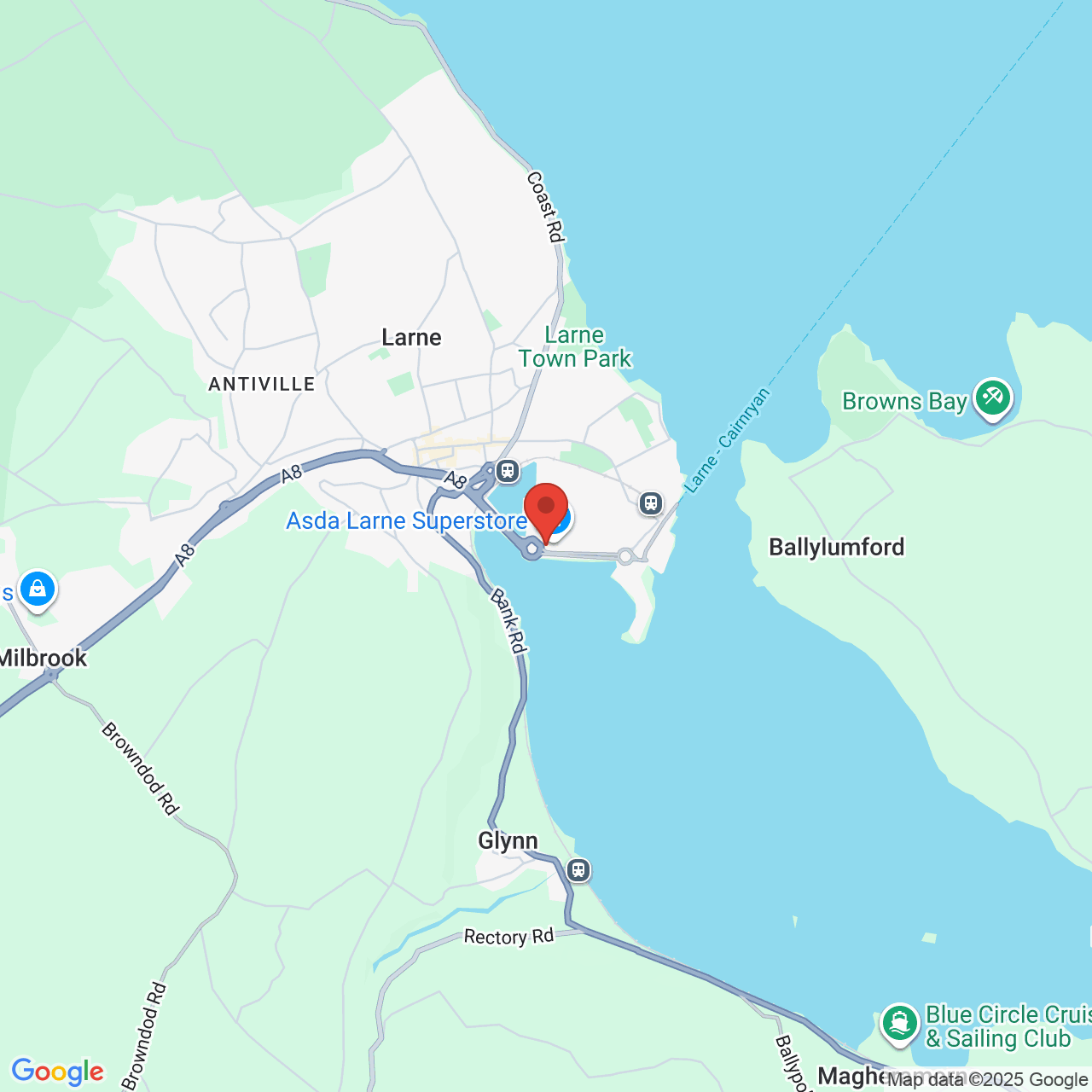 Map showing location of Larne, United Kingdom, BT40 1AY