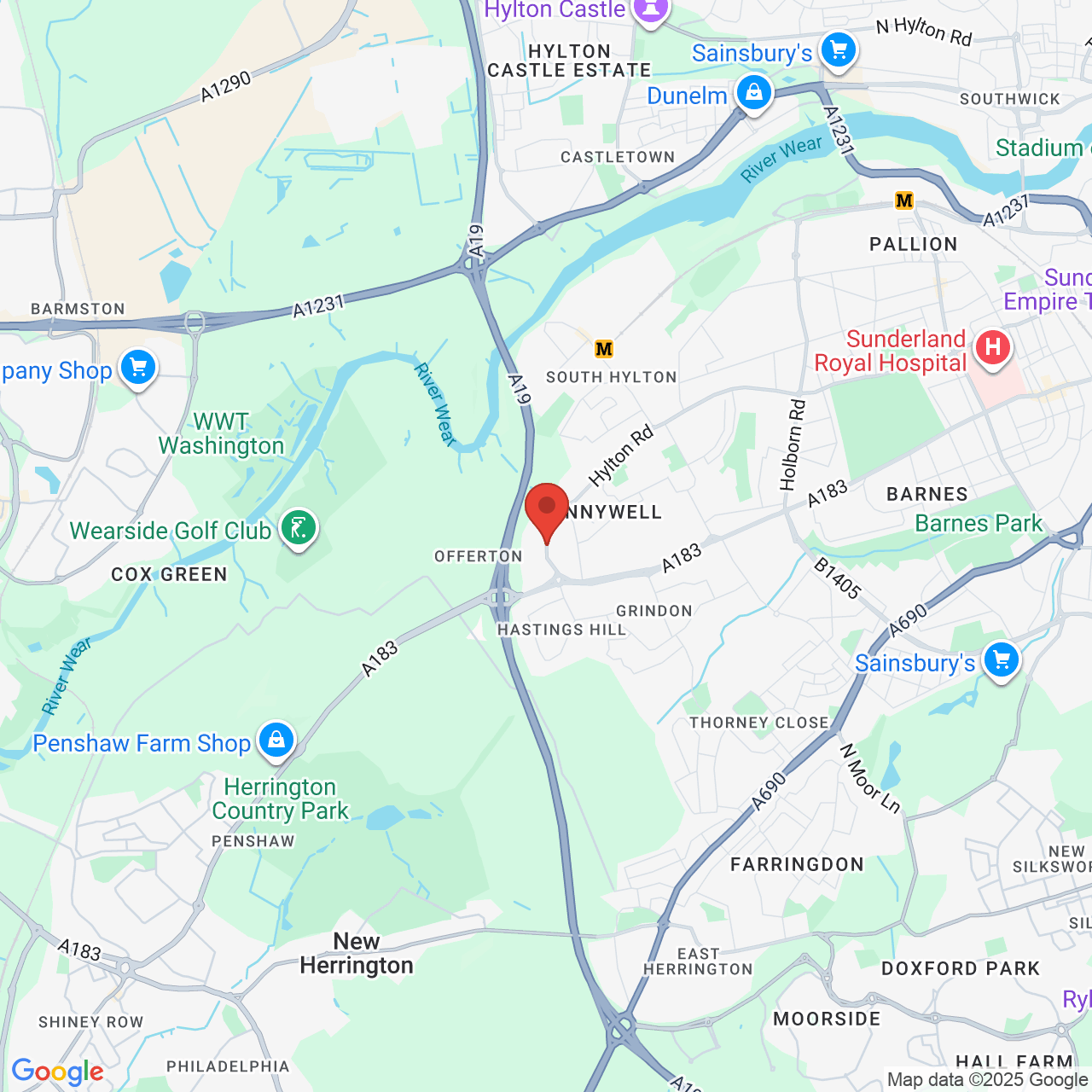 Map showing location of Sunderland, United Kingdom, SR4 9EN